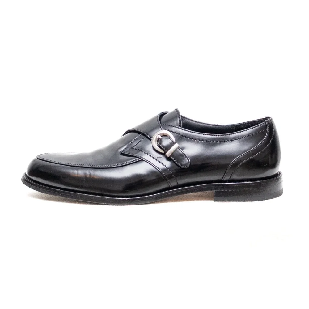 Alessandro Vasini‎ Men's Black SPAZZOLATO Leather Monk Strap Shoes US 8